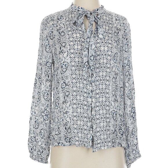 Lucky Brand Size XL Long sleeve Blue and white patterned blouse - Picture 1 of 8